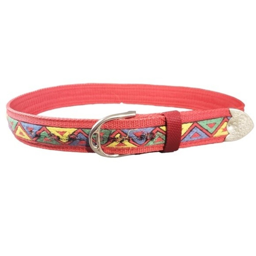 Vintage Western Webbing Belt Fits 29"-34" Heavy Duty Geometric Solid Buckle
